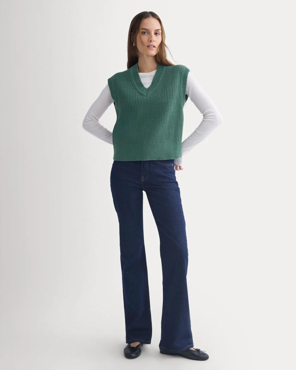 Ribbed V-Neck Vest in Everyday Cotton | Hunter Green | Everlane