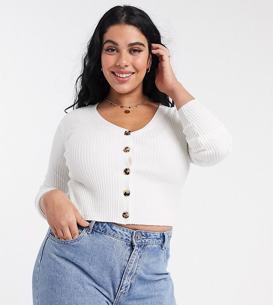 Urban Bliss Plus knitted top with buttons-Cream | ASOS (Global)