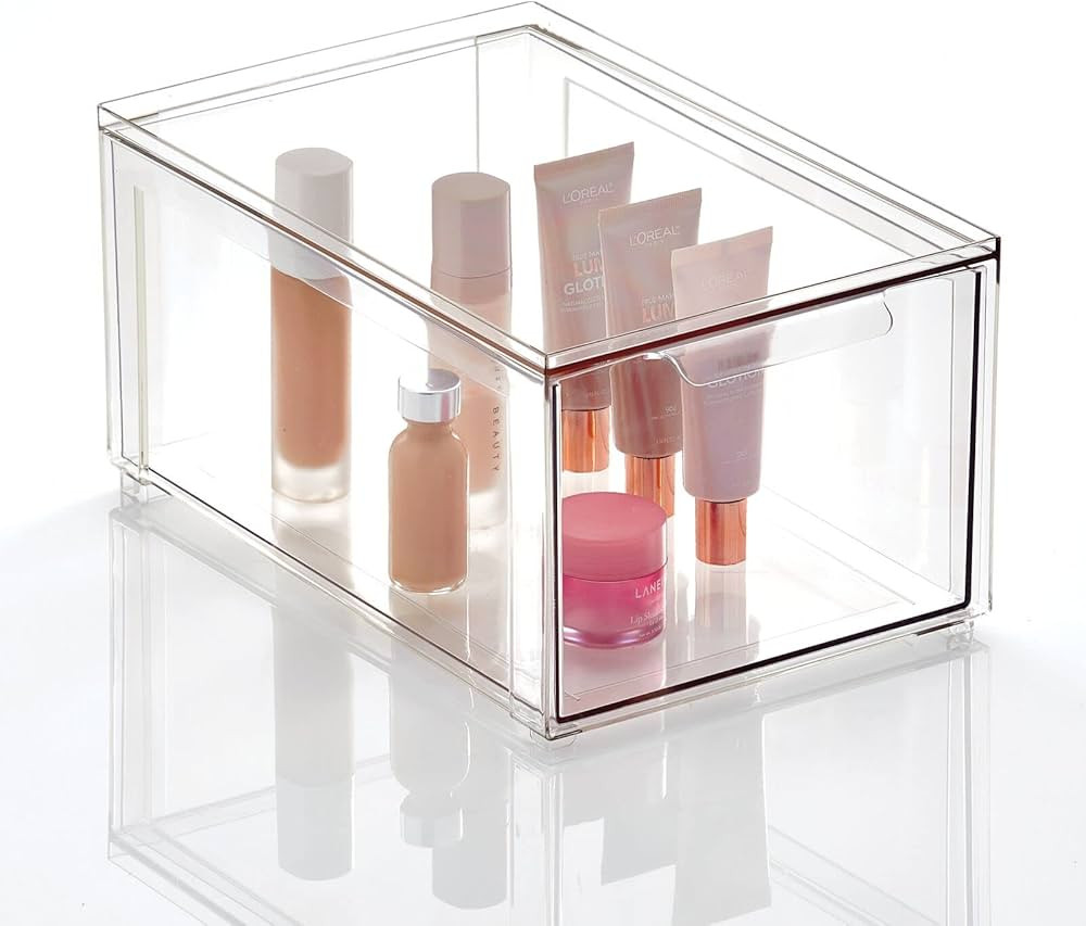 mDesign Plastic Stackable Bathroom Storage Organizer Bin with Pull Out Drawer for Cabinet, Vanity... | Amazon (US)