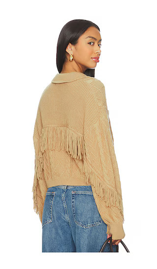 Central Park West Elyse Cabled Fringe Sweater Cardigan in Brown. - size S | Revolve Clothing (Global)