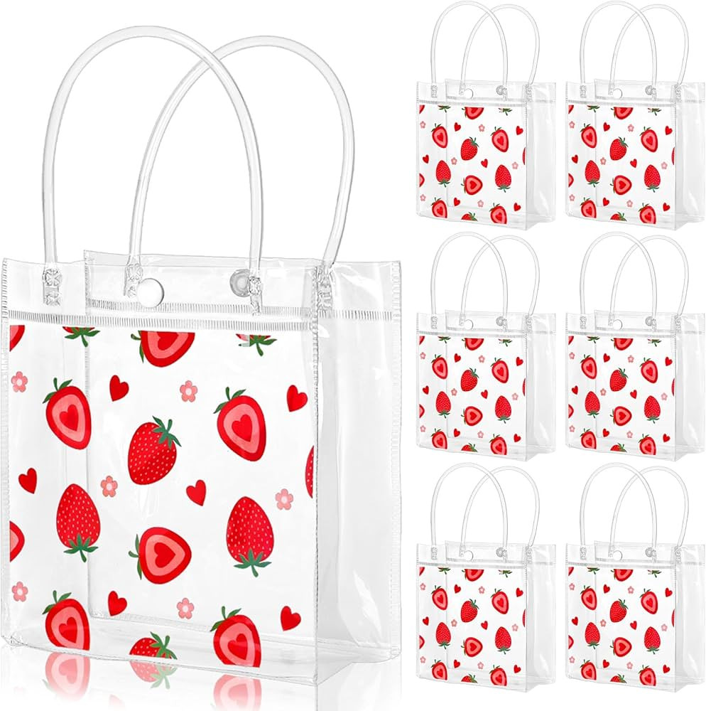 Whaline Strawberry Clear PVC Gift Bags Cute Fruit Party Favor Bags with Handles Red Heart Strawbe... | Amazon (US)