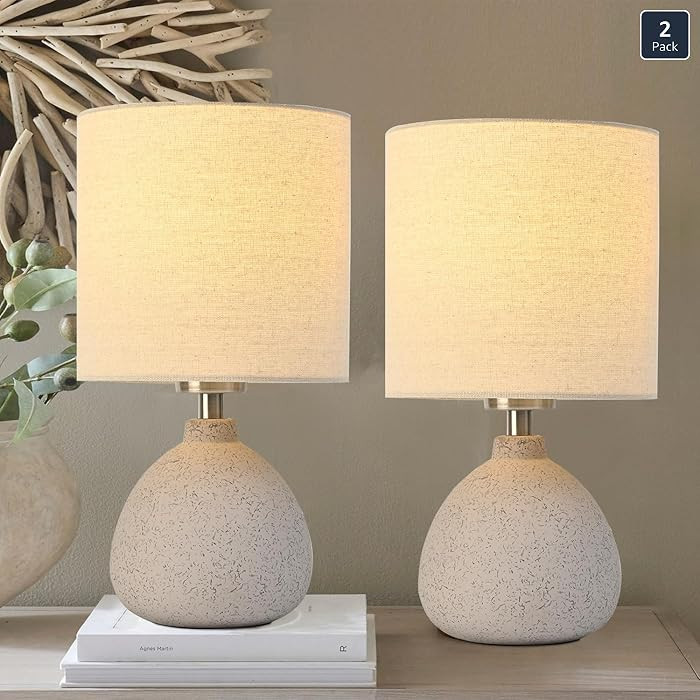 Earth Brown Rustic Ceramic Table Lamp Set of 2, Small Table Lamp Farmhouse Rustic Lamp Set Bedsid... | Amazon (US)