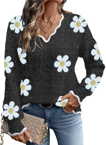 Dokotoo Women's Fall Sweaters 2025 Long Sleeve V Neck Casual Tops Ribbed Knit Comfy Fuzzy Pullove... | Amazon (US)