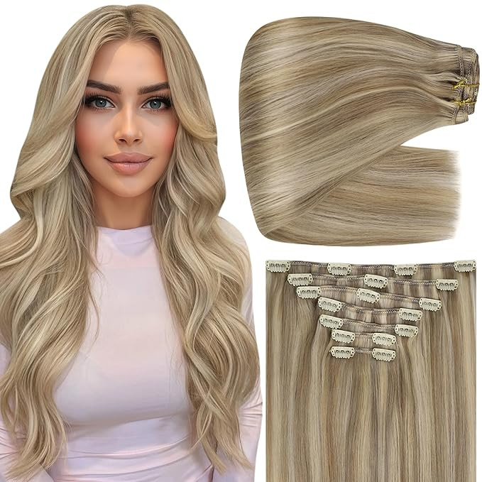 Full Shine Blonde Clip in Hair Extensions, Seamless Invisible Clip ins Blonde Highlight Real Huma... | Amazon (US)