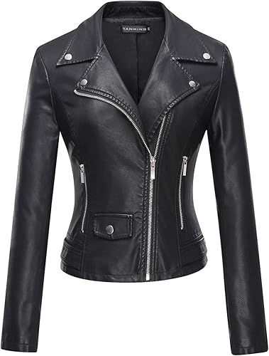 Tanming Women's Faux Leather Moto Biker Short Coat Jacket | Amazon (US)