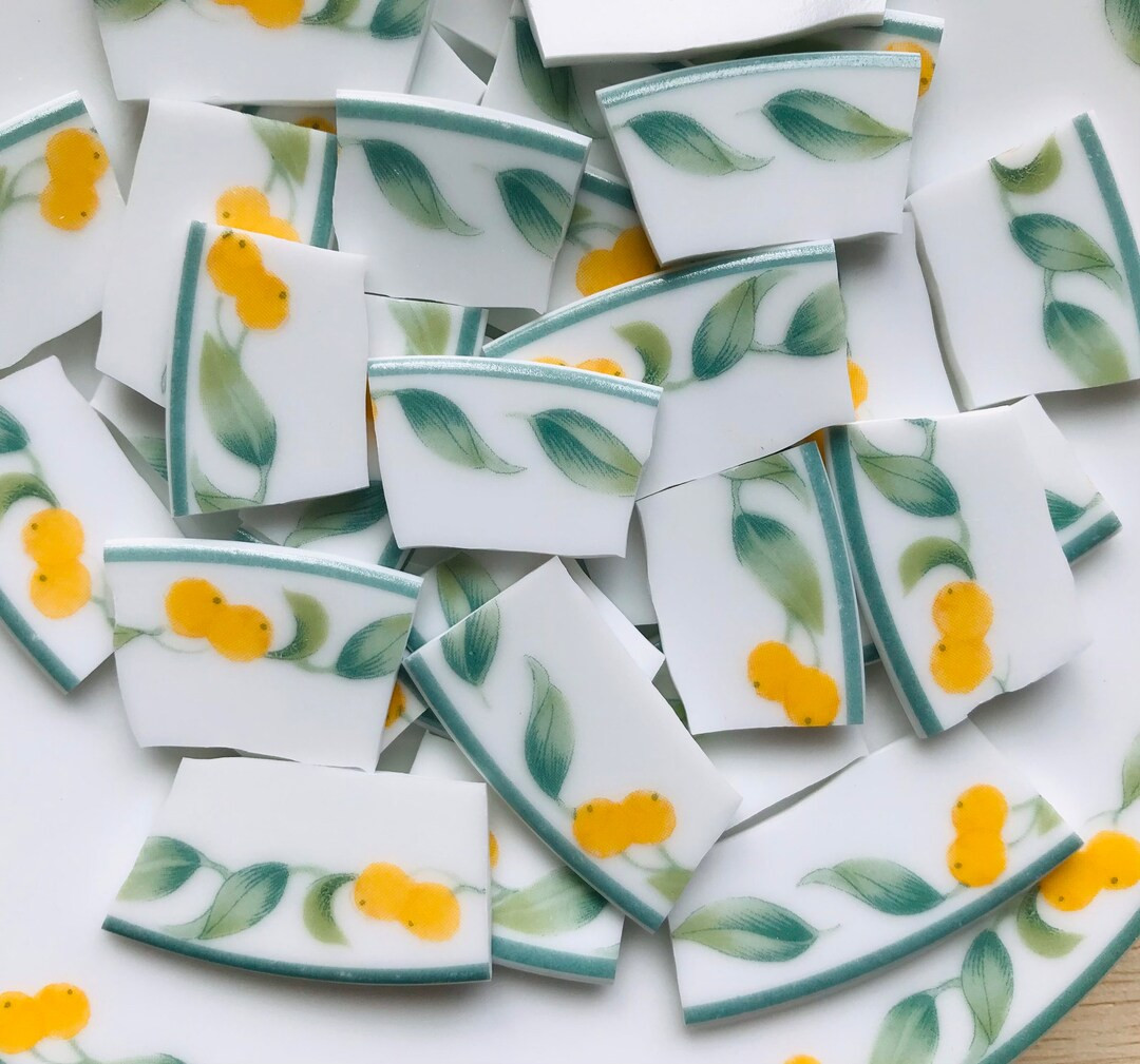 30 Pre-cut Adorable Lemon Coventry Country Fruit Pattern Broken China Mosaic Tiles | All Edge Pie... | Etsy (US)