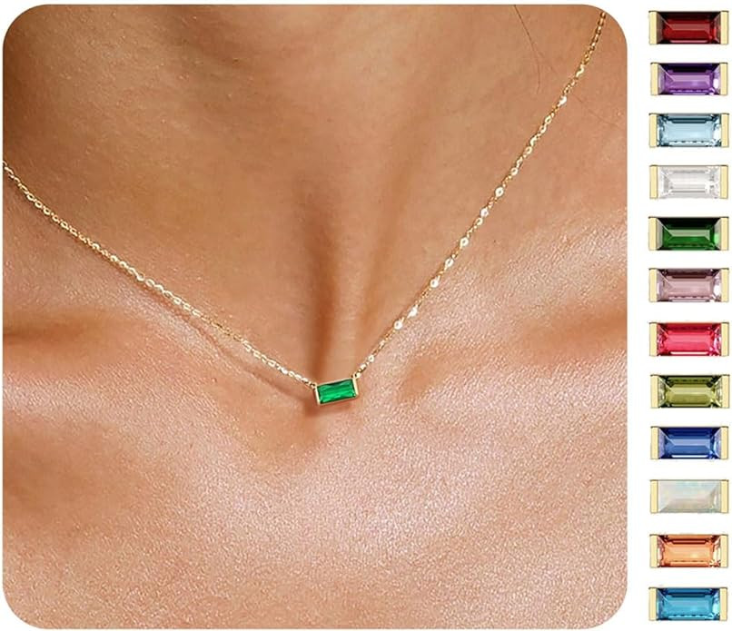 Birthstone Necklace for Women Dainty Trendy 14K Gold Plated Emerald Necklaces Simple Green Diamon... | Amazon (US)
