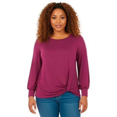 Avenue Women's Scoop Neck Knot Hem Top - Deep berry | Macy's