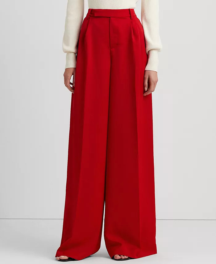 Women's Pleated Satin Crepe Wide-Leg Pants | Macy's
