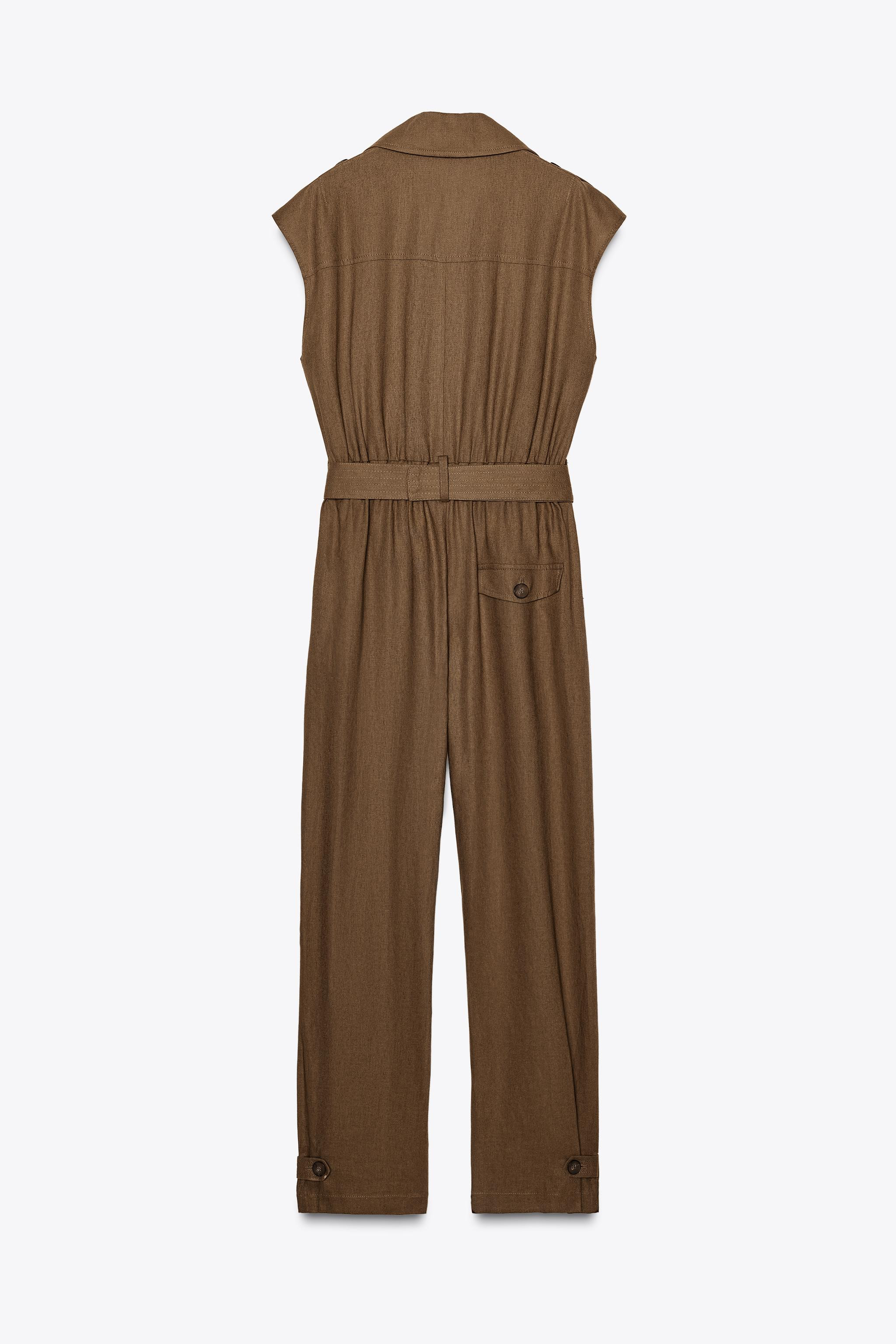 BELTED LINEN LONG JUMPSUIT | Zara US
