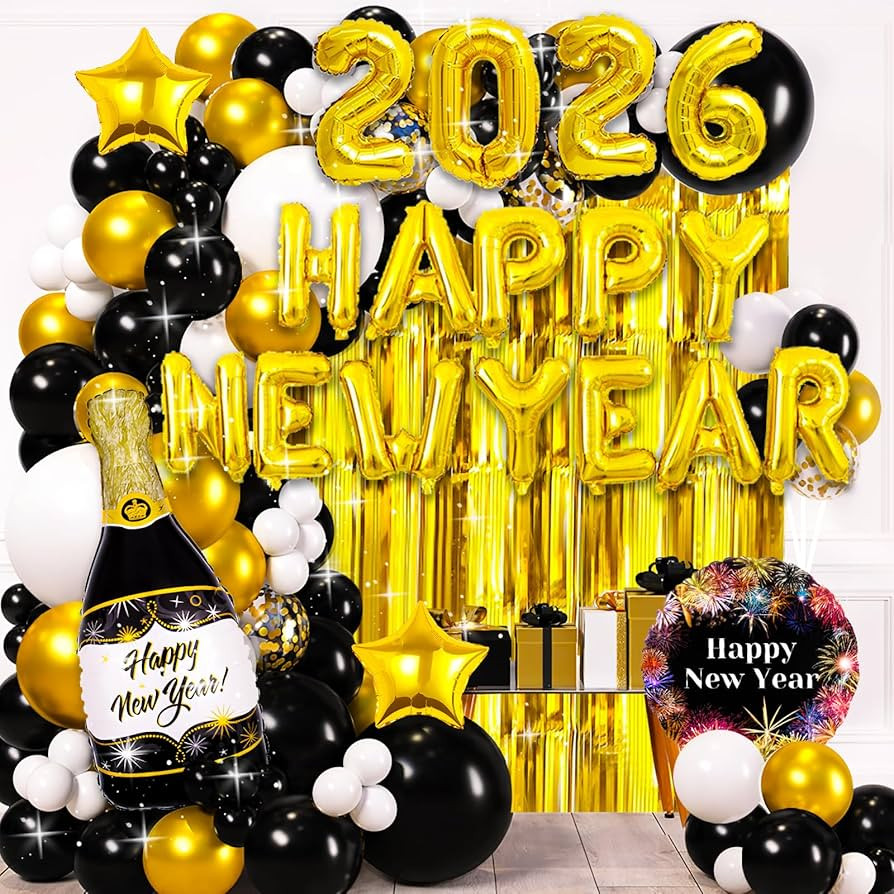 New Years Eve Party Supplies 2026, Happy New Years Decorations 2026, Gold and Black Balloons Supp... | Amazon (US)
