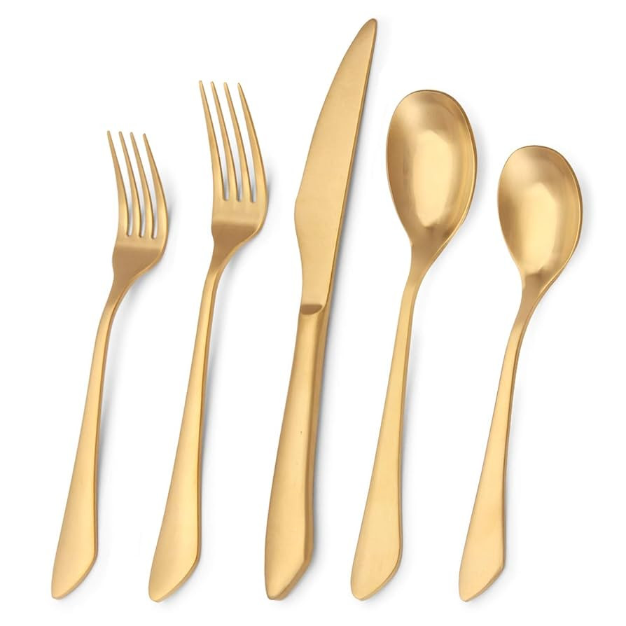 Matte Gold Silverware Set, 20-Piece Stainless Steel Flatware Set, Kitchen Utensil Set Service for... | Amazon (US)