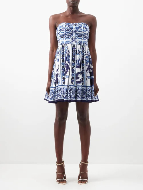 Dolce & Gabbana - Majolica-print Cotton-poplin Mini Dress - Womens - Blue White | Matches (US)