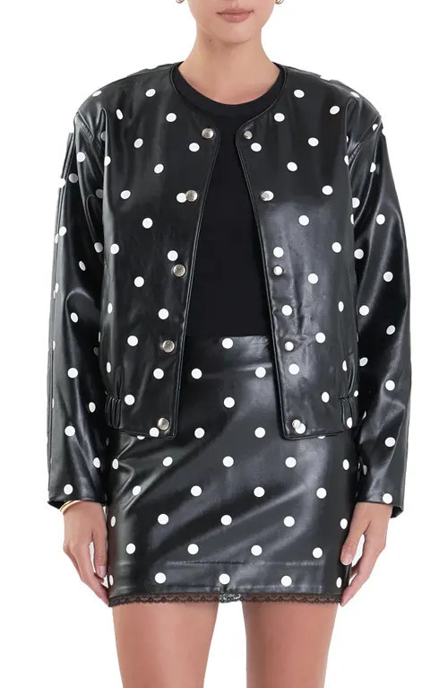 English Factory Polka Dot Faux Leather Jacket in Black/White at Nordstrom, Size Small | Nordstrom