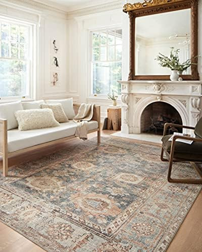 Loloi II Margot Collection MAT-03 Ocean / Spice, Traditional 7'-6" x 9'-6" Area Rug | Amazon (US)