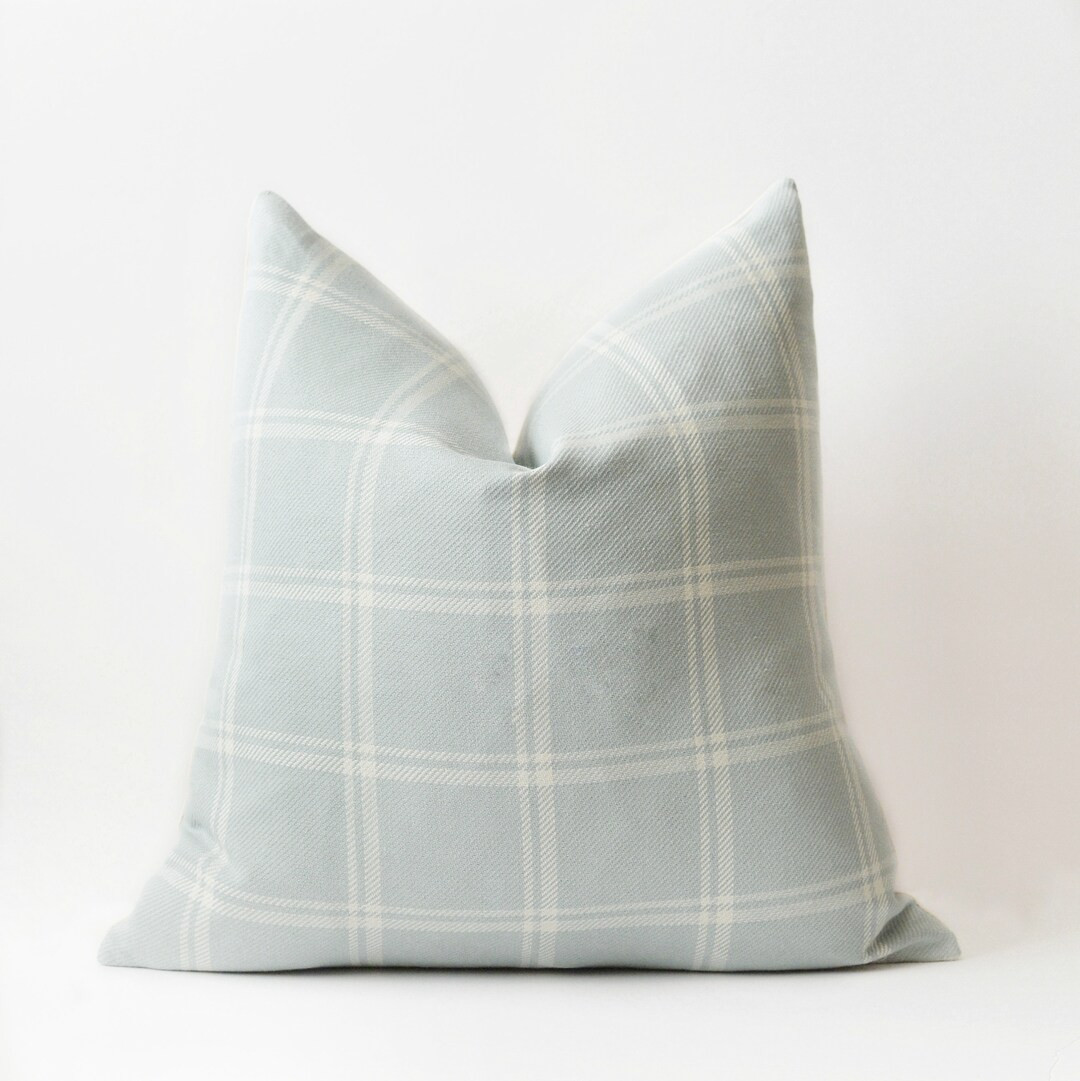 Light Blue Plaid Pillow Cover - Etsy | Etsy (US)