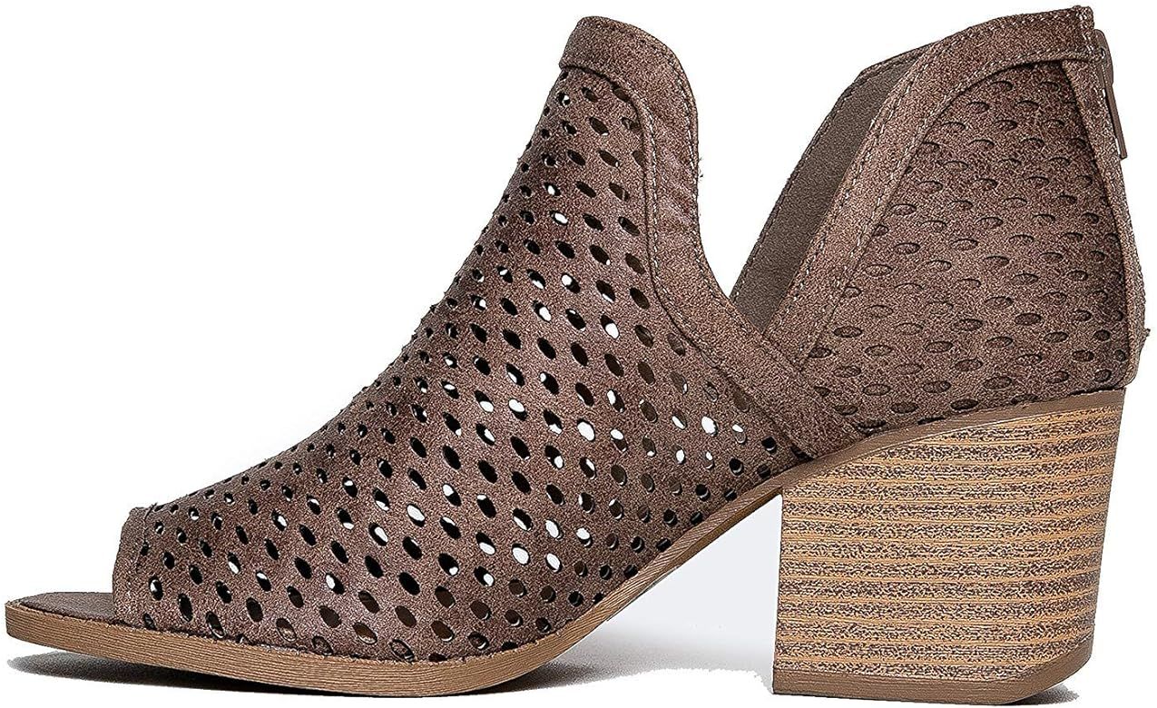 J. Adams Perch Perforated Bootie - Distressed Leather Block Heel Cut Out Boot | Amazon (US)