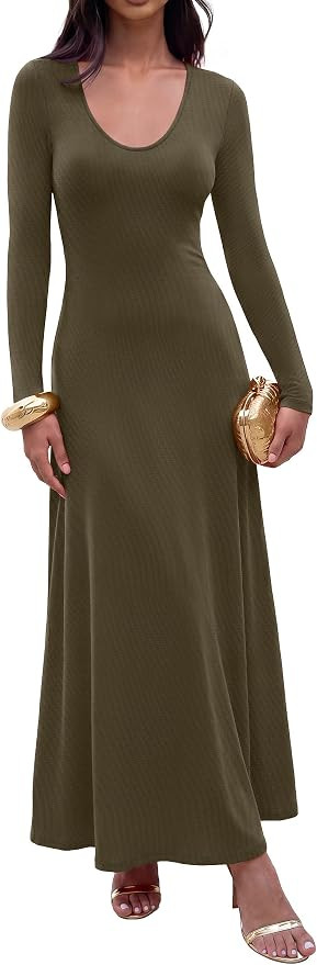 ANRABESS Women Long Sleeve Cocktail Bodycon Maxi Dress | Soft Brushed Stretch Knit, Lounge Party ... | Amazon (US)