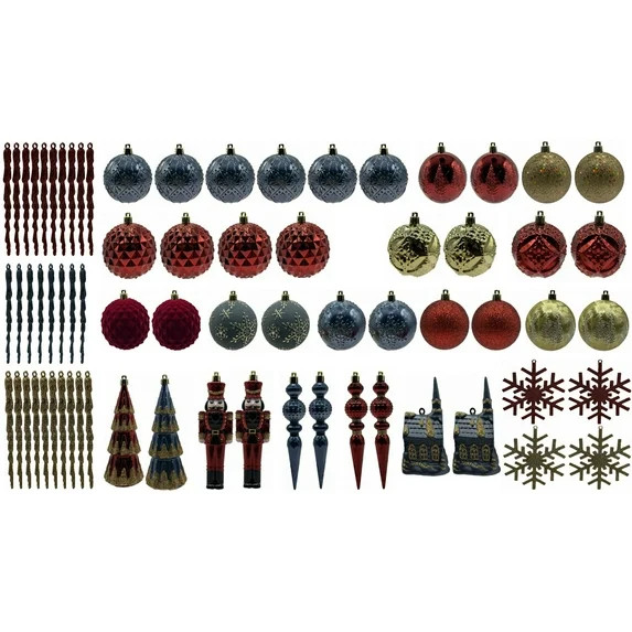 Holiday Time 70 Count Ornament Assortment in Dark Red Colors, Various Shapes & Sizes | Walmart (US)