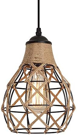 Rustic Industrial Woven Pendant Light, One-Light Adjustable Metal Hemp Rope Mini Pendant Lighting... | Amazon (US)