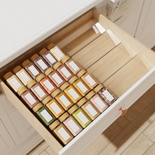Spice Drawer Organizer, 4 Tier Clear Acrylic Expandable From 13" to 26" Seasoning Jars Drawer Ins... | Amazon (US)