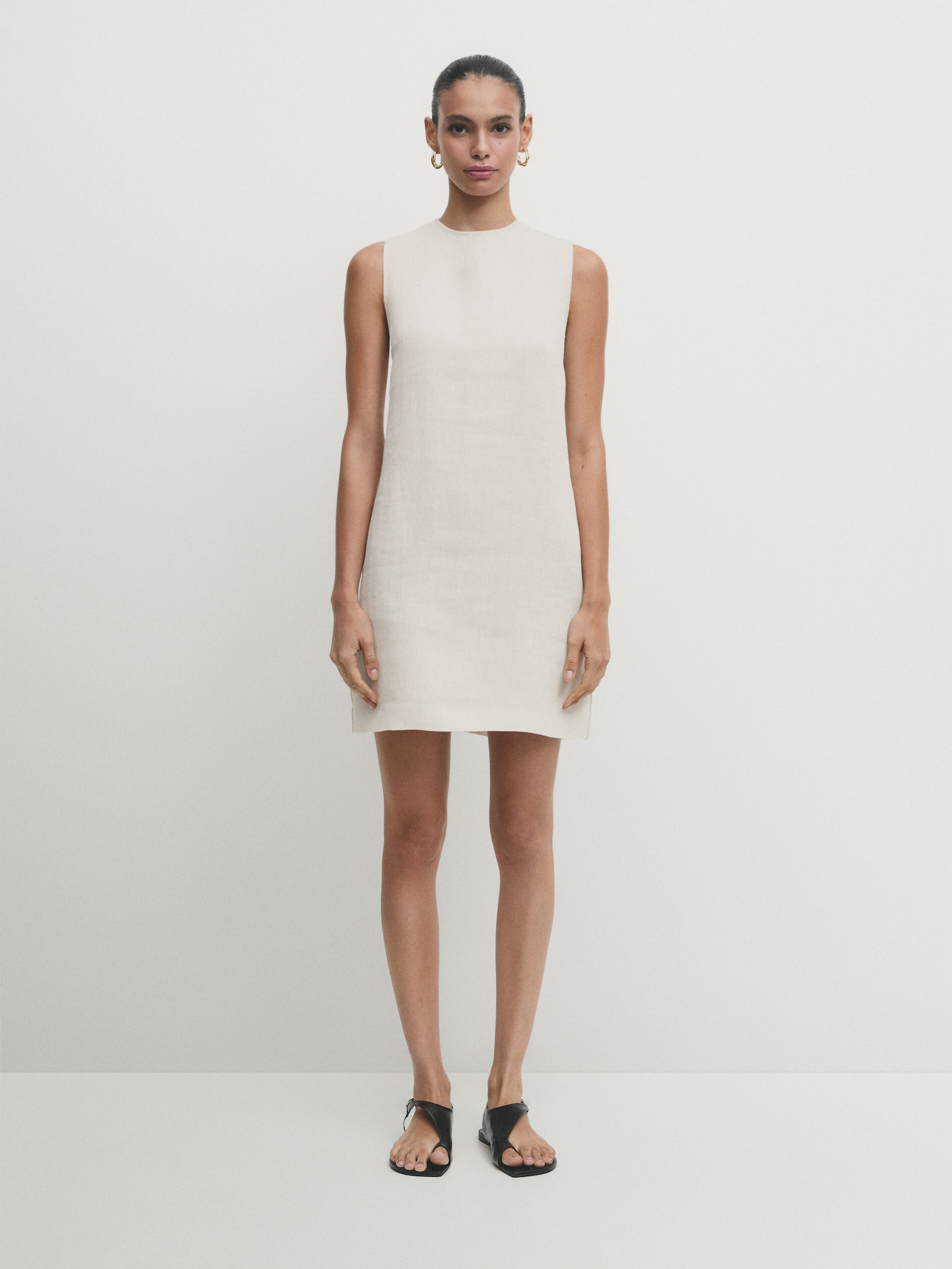 Short sleeveless 100% linen dress | Massimo Dutti UK
