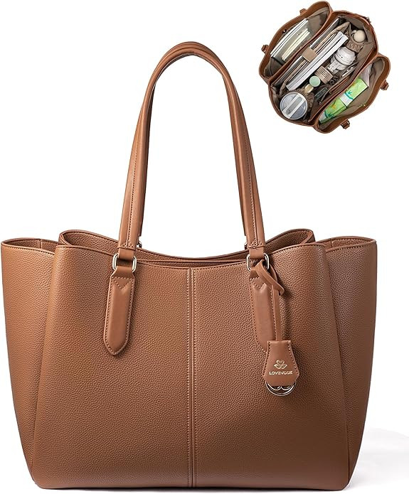 LOVEVOOK Laptop Tote Bag for Women 15.6 In Work Bags with Triple Compartments Large Faux Leather ... | Amazon (US)