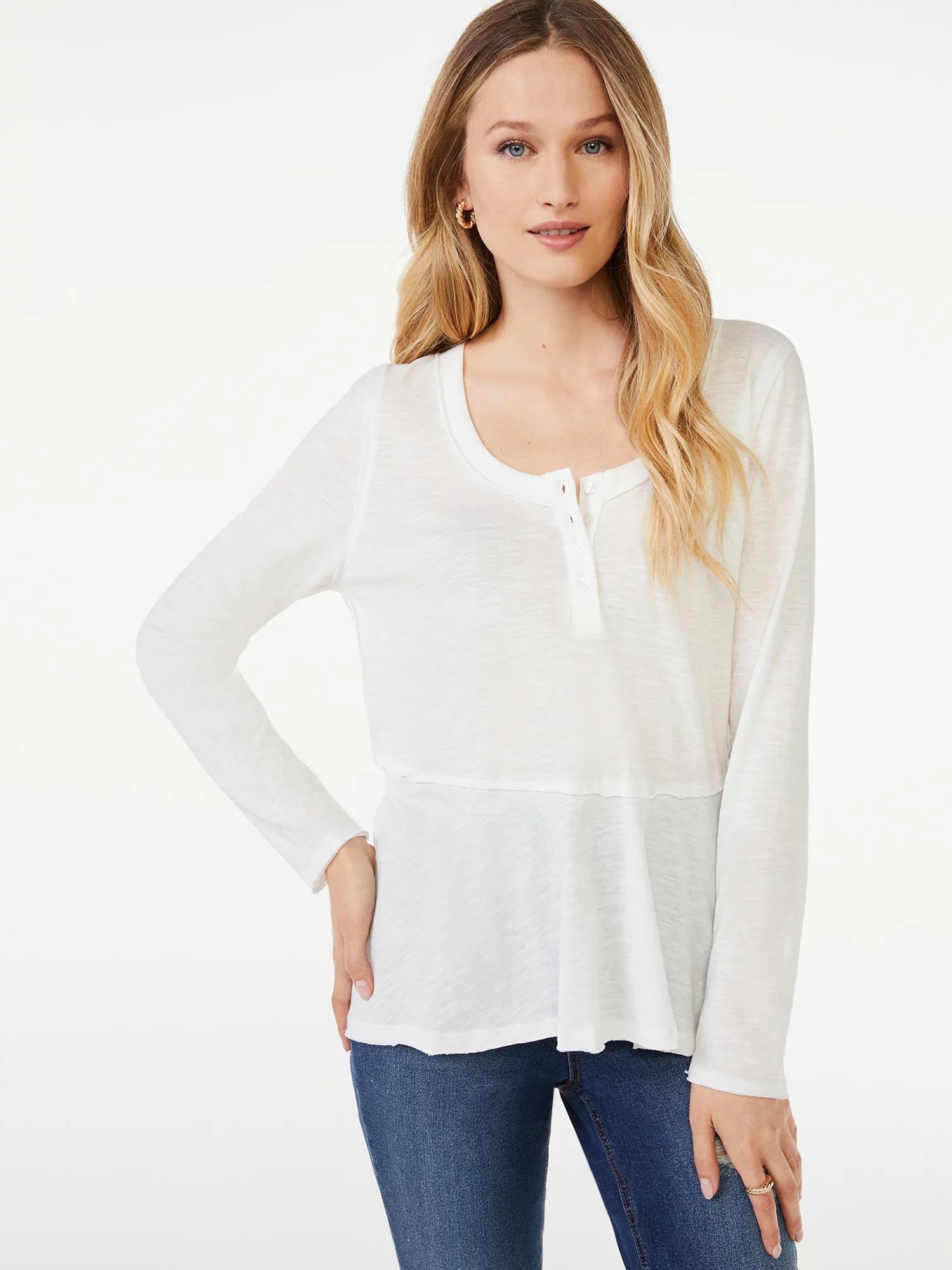 Scoop Women's Semi Sheer Curved Henley Top - Walmart.com | Walmart (US)