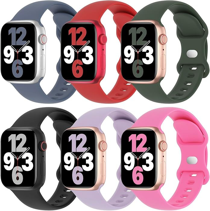 6 Pack Silicone Bands Compatible with Apple Watch Band 38mm 40mm 41mm 42mm 44mm 45mm 46mm 49mm Wo... | Amazon (US)