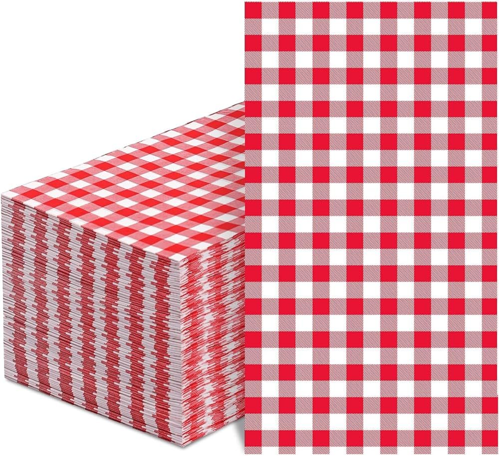 100 Pcs Red Gingham Napkins Disposable - Red and White Checkered Paper Napkins Red Dinner Napkins... | Amazon (US)