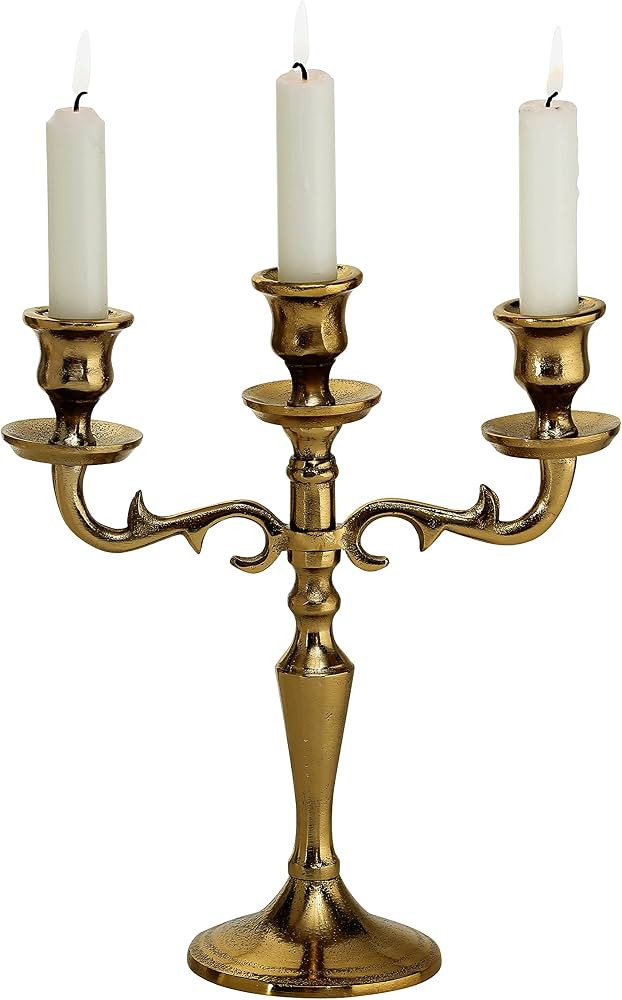 Hamptons Three Arm Gold Candelabra, Hand Crafted, Aluminum, 10.25 Inches High, Weighted, Centepie... | Amazon (US)