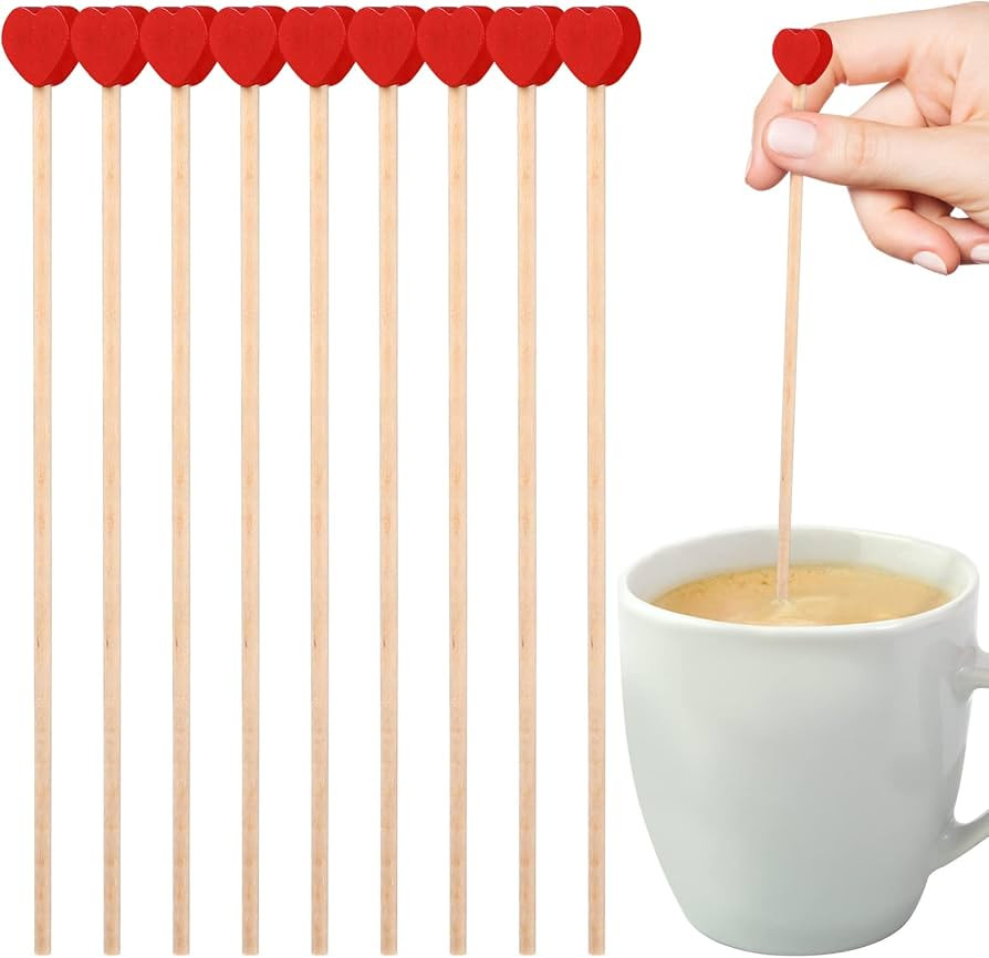 Operitacx 100 Pcs Wooden Coffee Stirrers Red Heart Stir Sticks Disposable Cocktail Stirrers Drink... | Amazon (US)