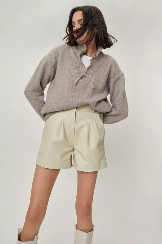 Real Leather Pleated High Waisted Tailored Shorts | NastyGal (UK, IE)
