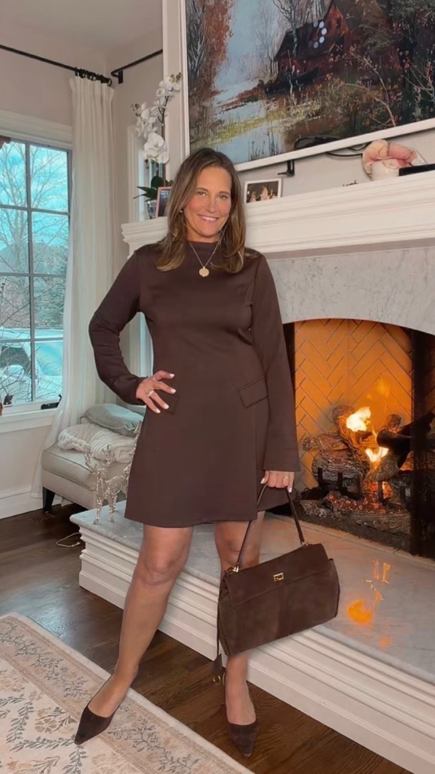 Looking for an outfit to wear to date night? We’ve got you covered! I am loving this long sleeve brown dress from Amazon. Since brown is the color of the season I kept the look monochromatic and added brown heels and a brown purse. 

#LTKSeasonal #LTKMidsize #LTKOver40