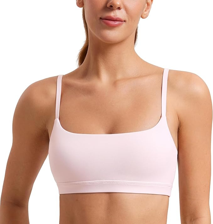 CRZ YOGA Womens Butterluxe Adjustable Spaghetti Strap Sports Bra - Scoop Neck Wireless Padded Yog... | Amazon (US)