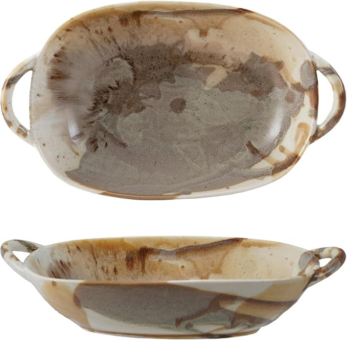 Creative Co-Op 20 oz. Stoneware Baker Server with Handles, Multicolor | Amazon (US)