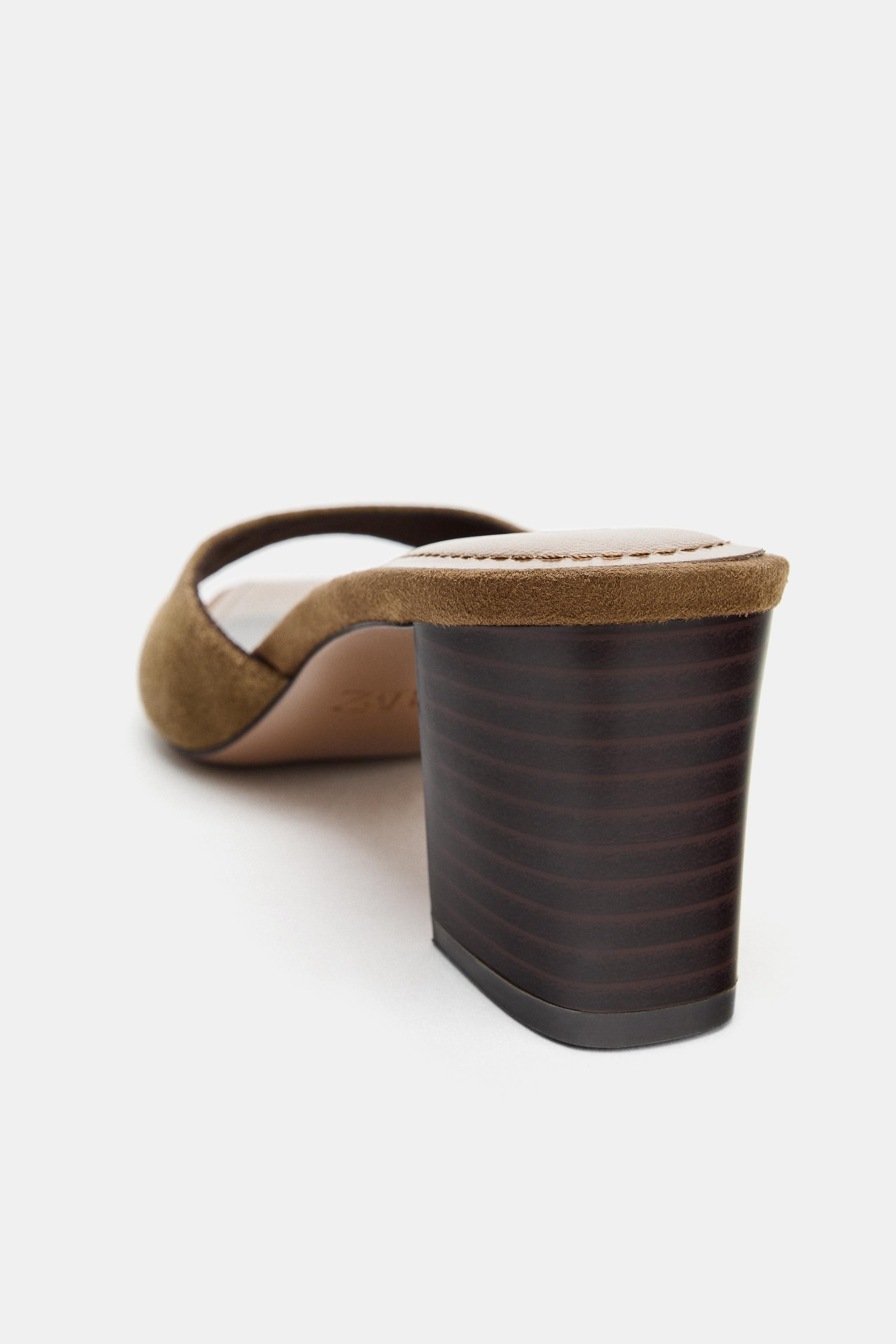 WIDE HEEL SPLIT LEATHER MULE SANDALS | Zara US