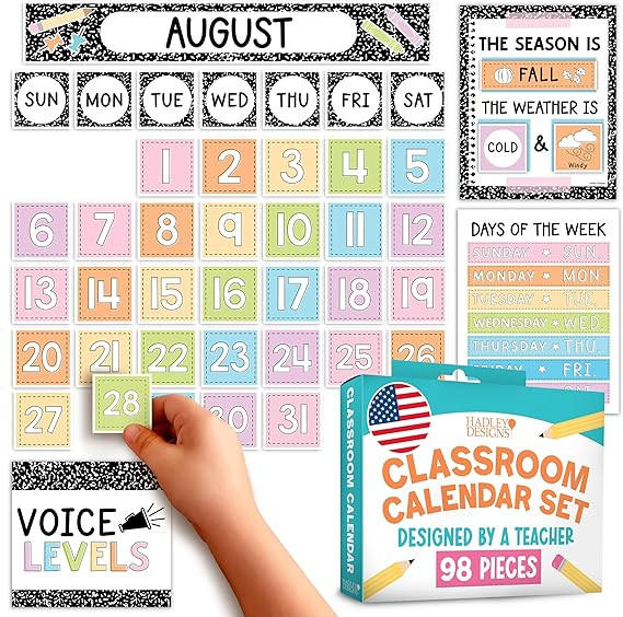 Hadley Designs Classroom Calendar Set Bulletin Board Decor – School Calendar For Classroom Elem... | Amazon (US)