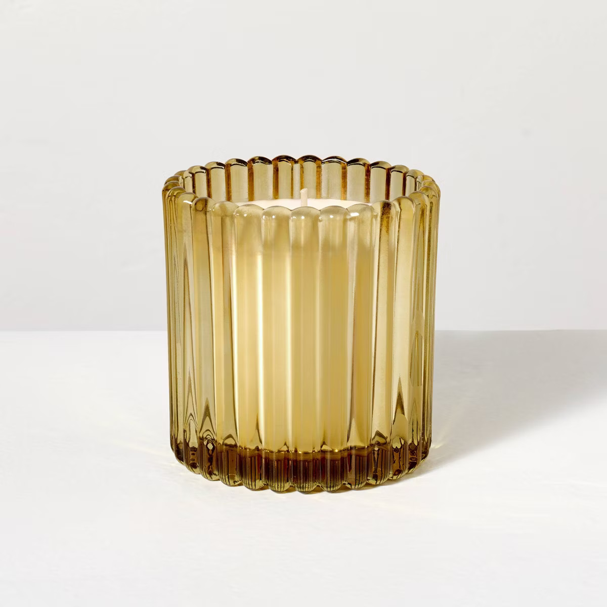 Ribbed Glass Driftwood and Amber Jar Candle Yellow 8.5oz - Hearth & Hand™ with Magnolia | Target