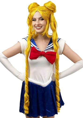 ALLAURA Cosplay Yellow Blonde Wig with 2 Ponytails Anime Cosplay Wig for Women Girls Cute Long Wavy Wig for Halloween Costume Party | Amazon (US)