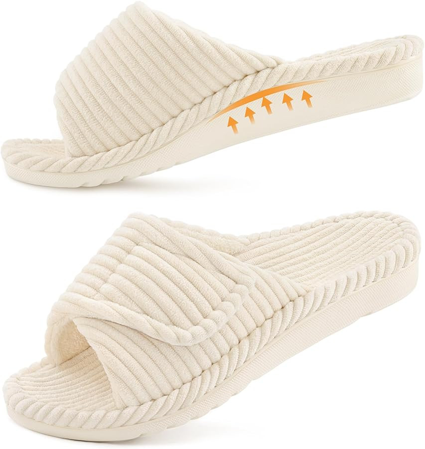 Litfun Orthopedic Slippers for Women Arch Support Indoor House Slippers Adjustable Open Toe Cordu... | Amazon (US)