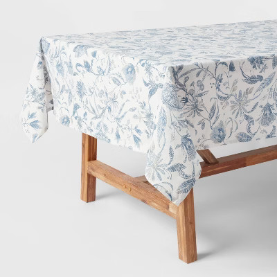 84" x 60" Cotton Floral Tablecloth Blue - Threshold™: Rectangle, Traditional, Botanical, Summer... | Target