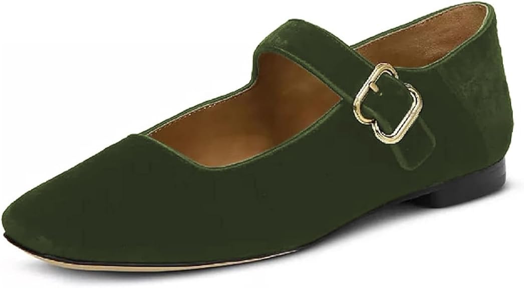 FYS Women Square Toe Low Heel Mary Jane Pumps Flats Ballets Buckled Dress Daily Comfortable Shoes... | Amazon (US)