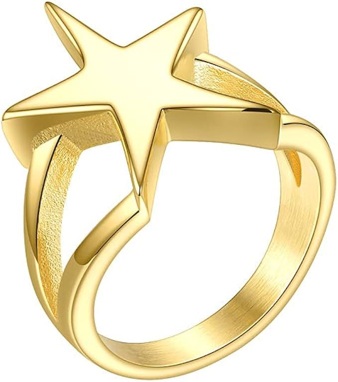 EF ENFASHION Trendy Geometric Elements Five-point Star Finger Rings , Stainless Steel Statement R... | Amazon (US)