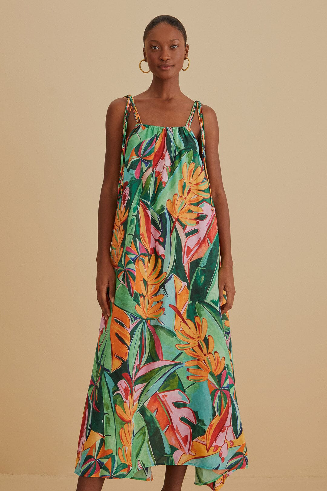 Multicolor Banana Foliage Sleeveless Midi Dress | FarmRio (US)