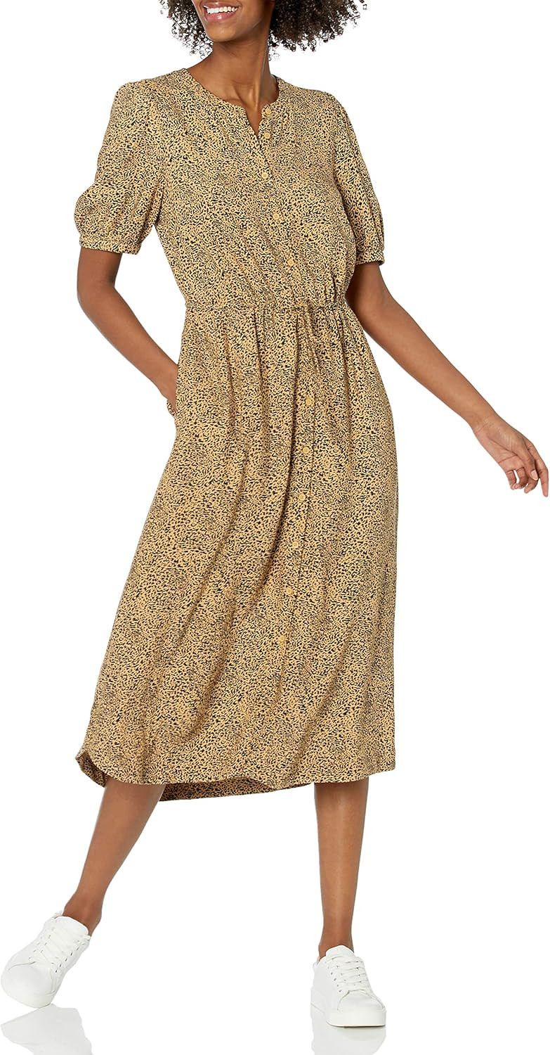 Amazon Essentials Women's Relaxed Fit Half-Sleeve Waisted Midi A-Line Dress | Amazon (US)