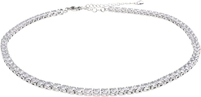 Vaguelly Rhinestones Choker Diamante Choker Sparkling Diamond Silver Crystal Clavicle Chain Cubic... | Amazon (UK)