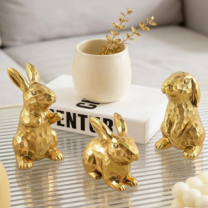 Exasinine Gold Bunny Decor Rabbit Figurines Set of 3, Resin Easter Bunny Decor, Rabbit Figurine f... | Amazon (US)