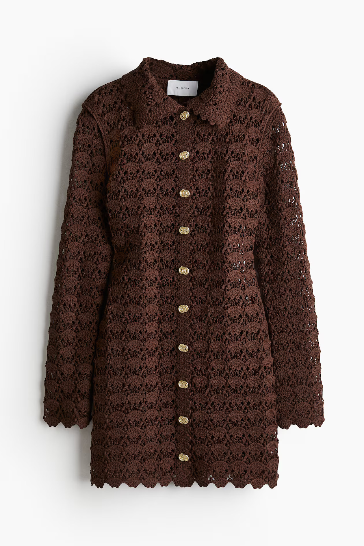 Vestido efecto crochet - Marrón oscuro - MUJER | H&M ES | H&M (FR, IT, ES, PT, BE)