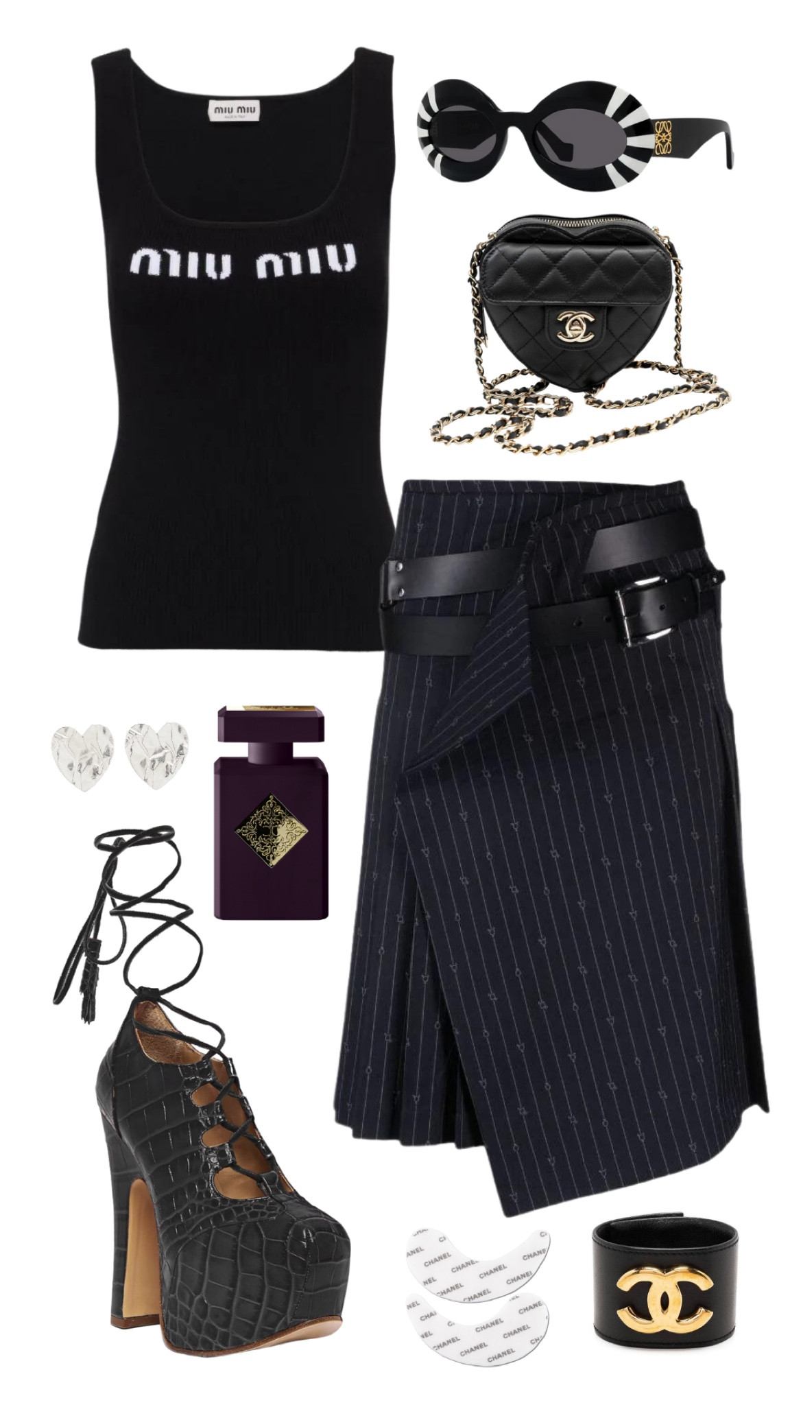 miu miu top 
charles jeffrey loverboy skirt 
vivienne westwood heels 
loewe sunglasses 
chanel heart bag 
initio absolutes addictive perfume 
oscar de la renta earrings 

#LTKfit #LTKFind #LTKshoecrush